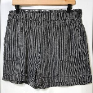 Black White Stripe Womens Linen Blend Short‎ Size L Coastal Beach Lagenlook